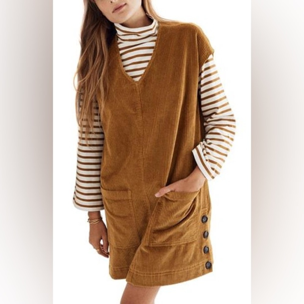 Madewell | Corduroy Side Button Shift Dress | XS| Antique Gold